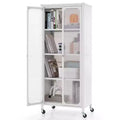 Costway Storage Cabinet with Wheels & 2 Translucent Doors Adjustable Shelves Sideboard 24 x 14.5 x 58