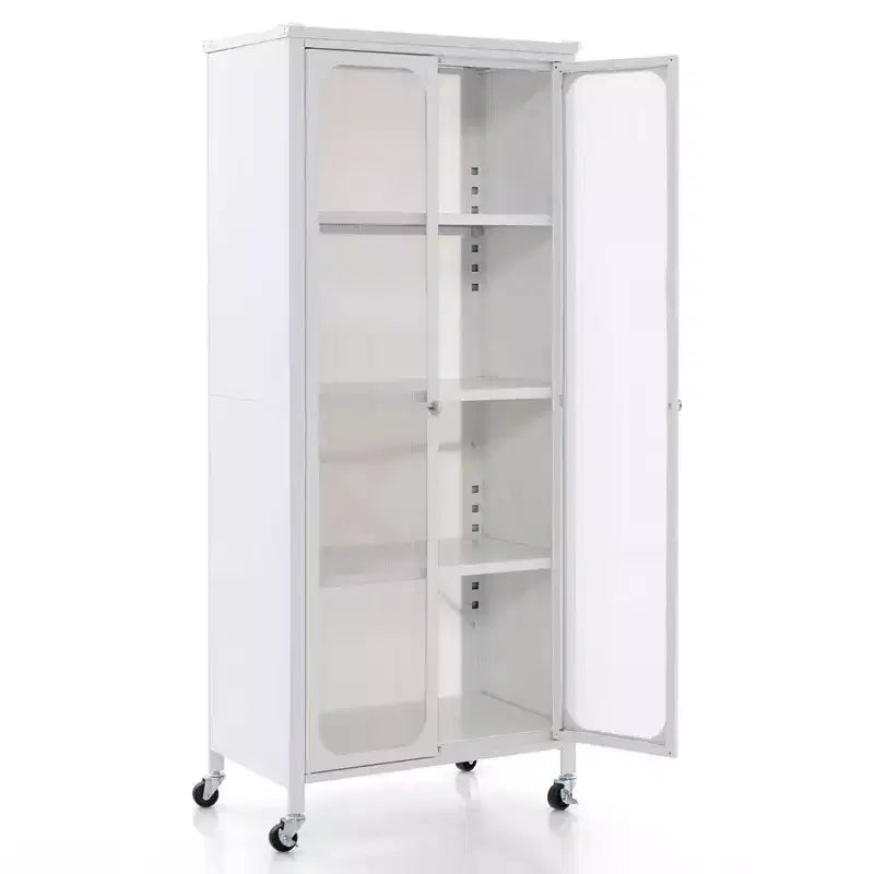 Costway Armadio Contenitore con Ruote e 2 Ante Trasparenti Scaffali Regolabili Credenza 24 x 14,5 x 58