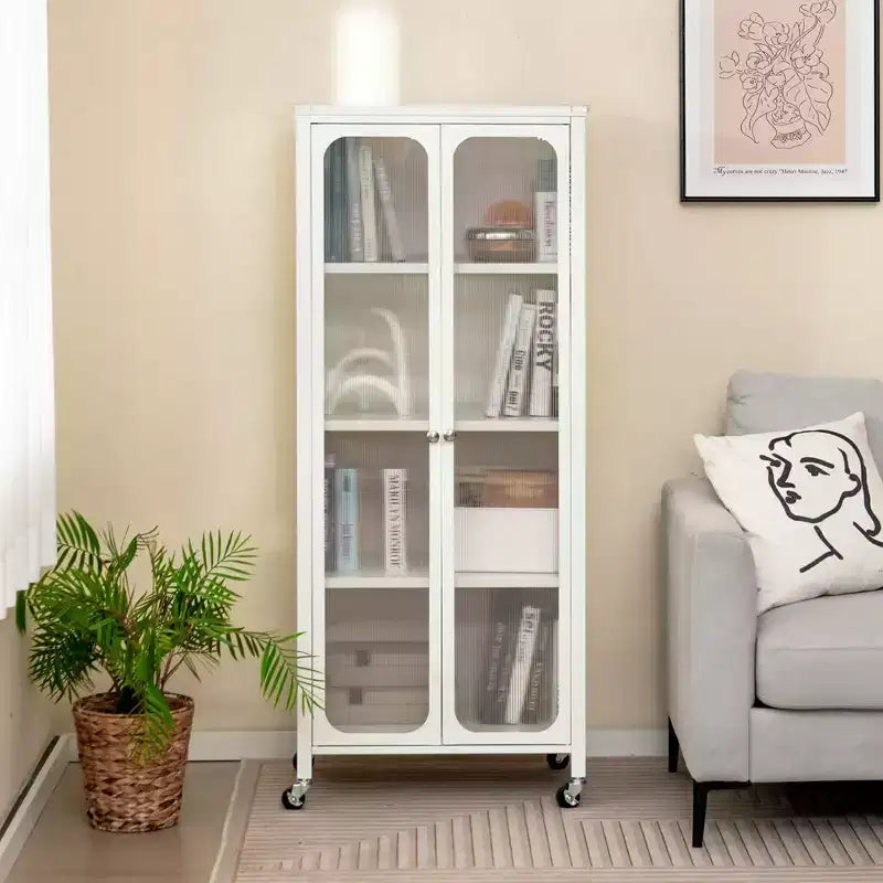 Costway Armadio Contenitore con Ruote e 2 Ante Trasparenti Scaffali Regolabili Credenza 24 x 14,5 x 58