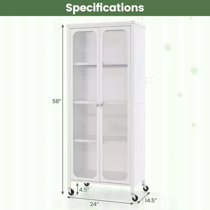 Costway Armadio Contenitore con Ruote e 2 Ante Trasparenti Scaffali Regolabili Credenza 24 x 14,5 x 58