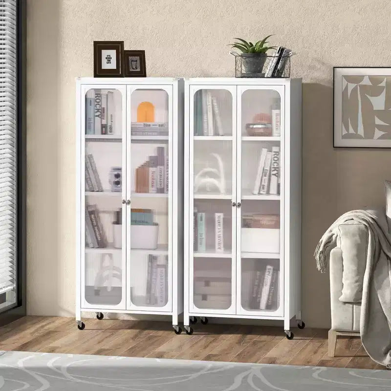 Costway Armadio Contenitore con Ruote e 2 Ante Trasparenti Scaffali Regolabili Credenza 24 x 14,5 x 58