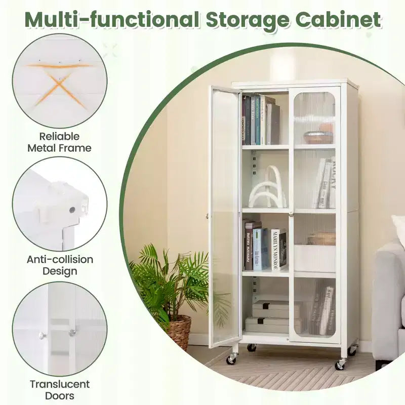 Costway Armadio Contenitore con Ruote e 2 Ante Trasparenti Scaffali Regolabili Credenza 24 x 14,5 x 58