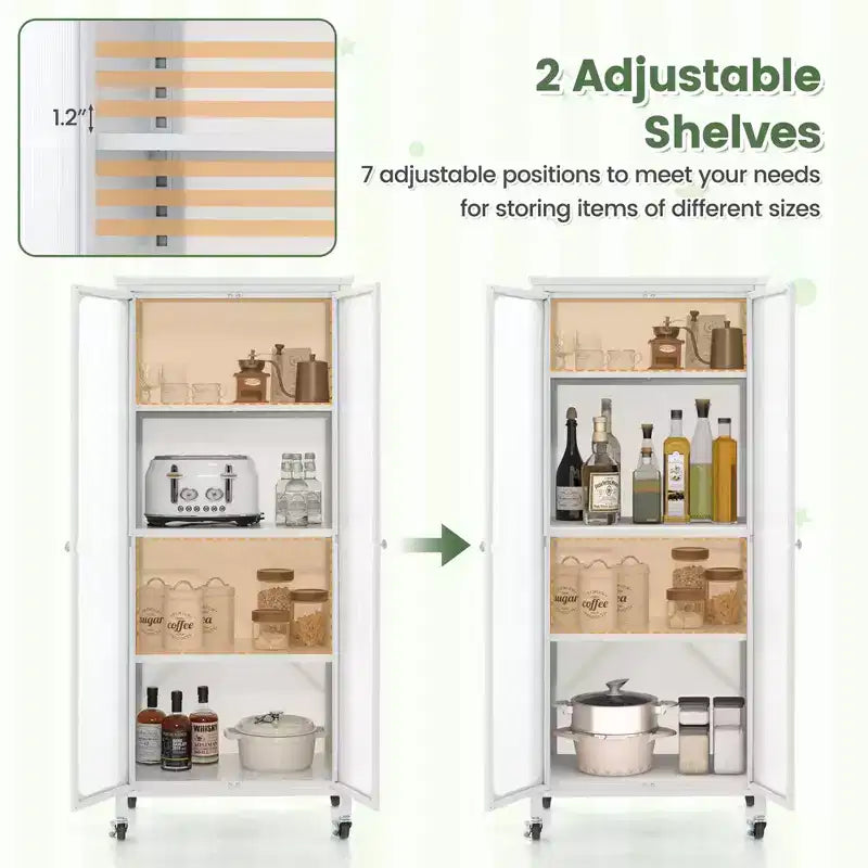 Costway Armadio Contenitore con Ruote e 2 Ante Trasparenti Scaffali Regolabili Credenza 24 x 14,5 x 58