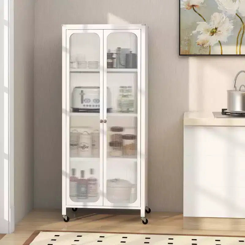 Costway Armadio Contenitore con Ruote e 2 Ante Trasparenti Scaffali Regolabili Credenza 24 x 14,5 x 58