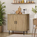 LuxenHome Sideboard Buffet Cabinet with Storage, 35 Mid-Century Modern 2-Door Accent Cabinet with Slatted Sliding Doors and Shelf, Oak