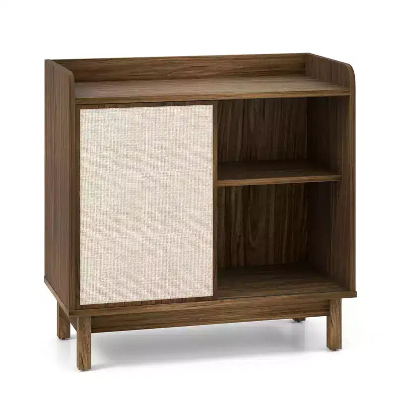 Costway Rattan Sideboard Cabinet Farmhouse Buffet Storage Cabinet with Sliding Door 2 Adjustable Shelves