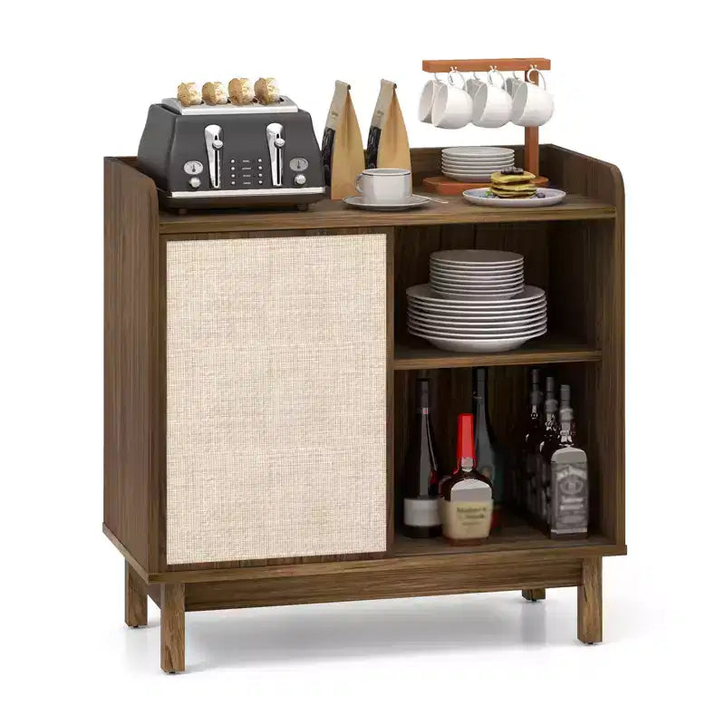 Costway Credenza in Rattan Mobile Contenitore da Fattoria con Anta Scorrevole e 2 Ripiani Regolabili