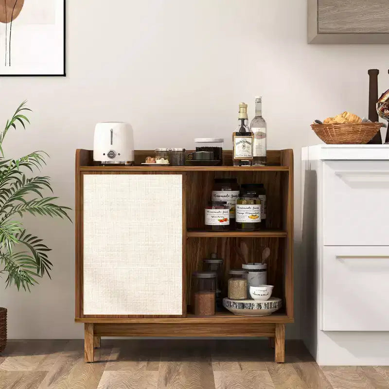 Costway Credenza in Rattan Mobile Contenitore da Fattoria con Anta Scorrevole e 2 Ripiani Regolabili