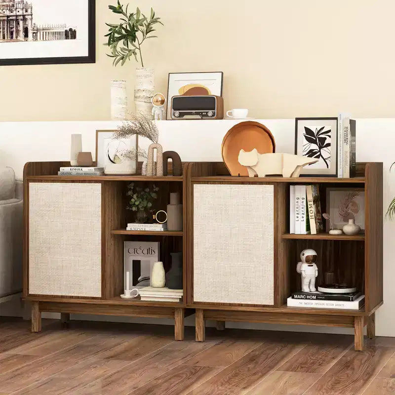 Costway Credenza in Rattan Mobile Contenitore da Fattoria con Anta Scorrevole e 2 Ripiani Regolabili