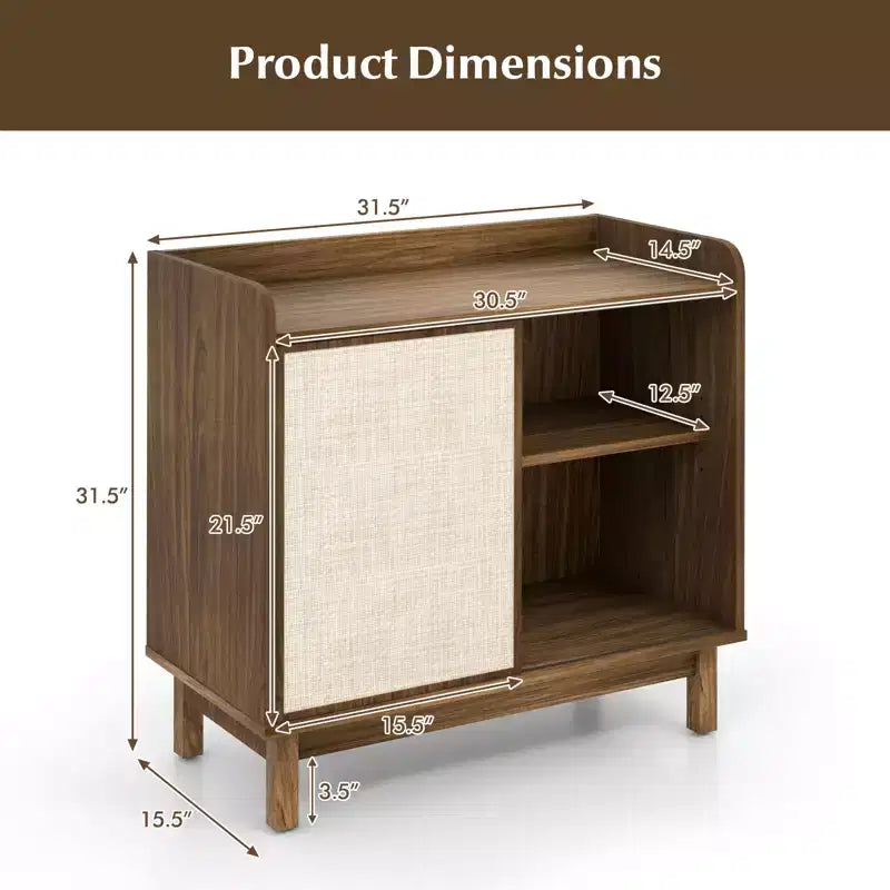 Costway Credenza in Rattan Mobile Contenitore da Fattoria con Anta Scorrevole e 2 Ripiani Regolabili