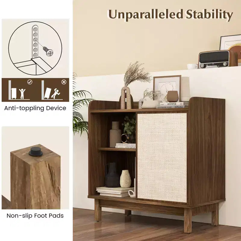 Costway Credenza in Rattan Mobile Contenitore da Fattoria con Anta Scorrevole e 2 Ripiani Regolabili