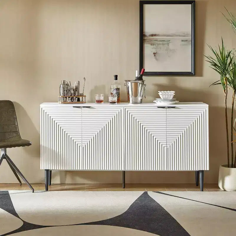 Walter Modern 63 Armadietto con 4 ante e cassetti a scomparsa per vino con foro multimediale e ripiani regolabili | ART OF LIVING DESIGNS