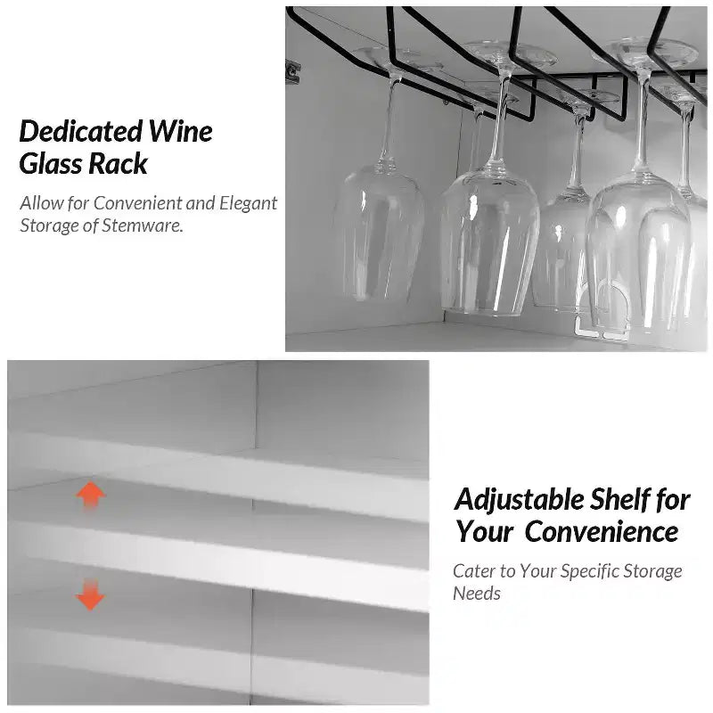 Walter Modern 63 Armadietto con 4 ante e cassetti a scomparsa per vino con foro multimediale e ripiani regolabili | ART OF LIVING DESIGNS