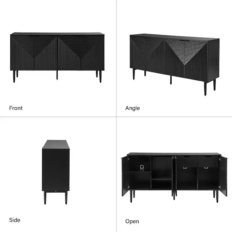 Walter Modern 63 Armadietto con 4 ante e cassetti a scomparsa per vino con foro multimediale e ripiani regolabili | ART OF LIVING DESIGNS