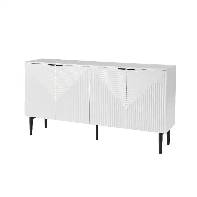 Buffet Walter Modern de 160 cm de large avec 4 portes, tiroirs dissimulés, rangement à vin, trou multimédia et étagères réglables | ART OF LIVING DESIGNS
