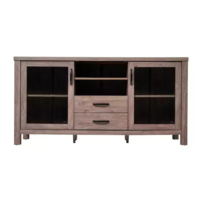 Flash Furniture Dion Mobile Contenitore Moderno per Cucina e Sala da Pranzo, Legno Ingegnerizzato con 2 Ante in Vetro Temperato, 2 Cassetti, Ripiano Aperto