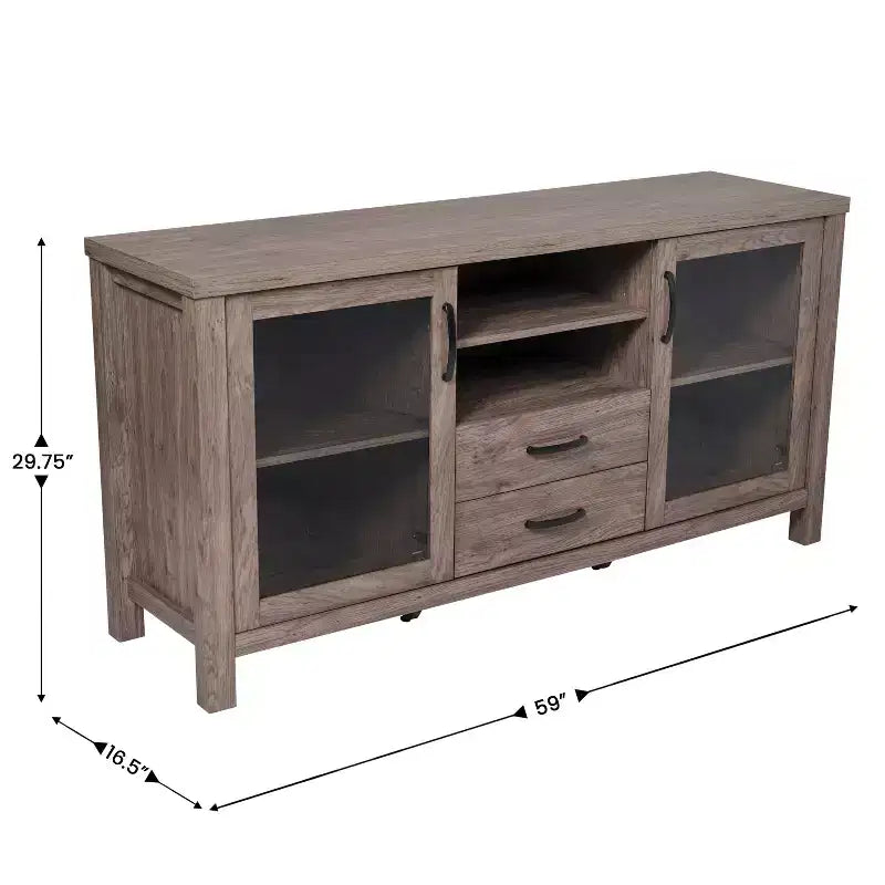 Flash Furniture Dion Mobile Contenitore Moderno per Cucina e Sala da Pranzo, Legno Ingegnerizzato con 2 Ante in Vetro Temperato, 2 Cassetti, Ripiano Aperto