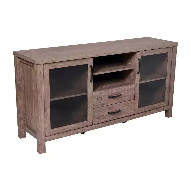 Flash Furniture Dion Mobile Contenitore Moderno per Cucina e Sala da Pranzo, Legno Ingegnerizzato con 2 Ante in Vetro Temperato, 2 Cassetti, Ripiano Aperto