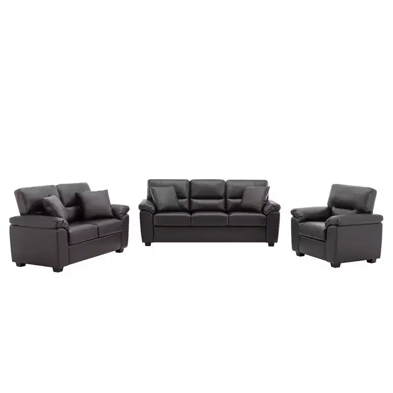 Set Divano a 6 Posti Divanetto Poltrona Salotto Ecopelle con Cuscini Cioccolato Nero-Morden Fort