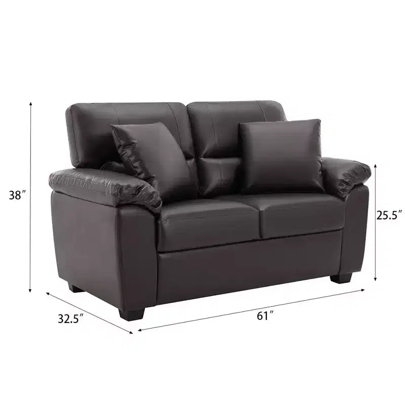 Set Divano a 6 Posti Divanetto Poltrona Salotto Ecopelle con Cuscini Cioccolato Nero-Morden Fort