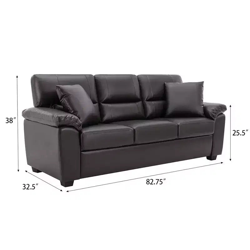 Set Divano a 6 Posti Divanetto Poltrona Salotto Ecopelle con Cuscini Cioccolato Nero-Morden Fort
