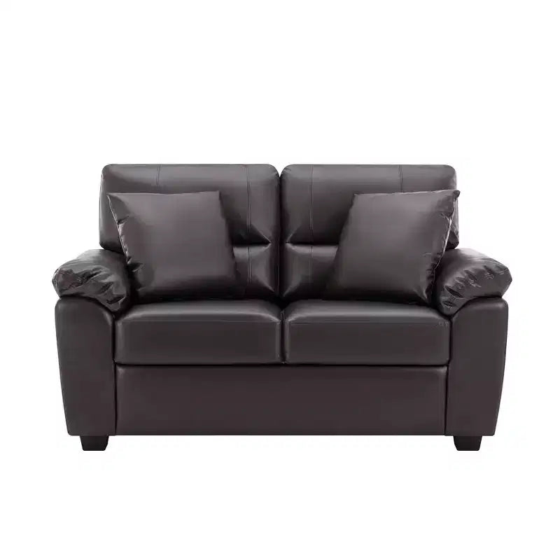Set Divano a 6 Posti Divanetto Poltrona Salotto Ecopelle con Cuscini Cioccolato Nero-Morden Fort