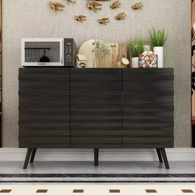 Famapy 47.2 Credenza con Design Moderno Mobile Buffet Nero Tavolo Consolle per l'Arredamento Domestico in Legno