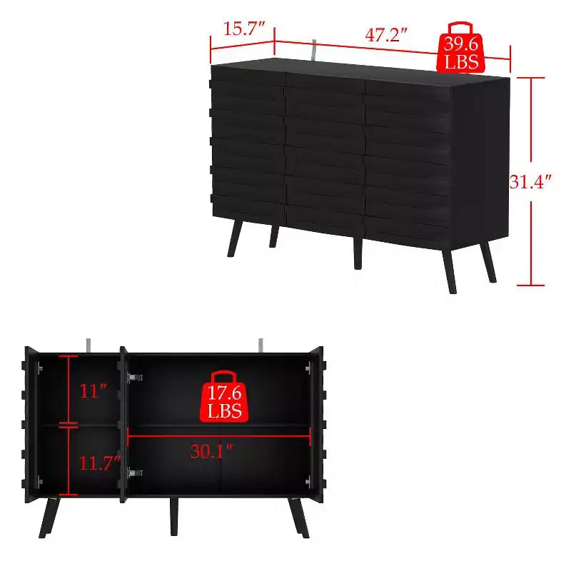 Famapy 47.2 Credenza con Design Moderno Mobile Buffet Nero Tavolo Consolle per l'Arredamento Domestico in Legno