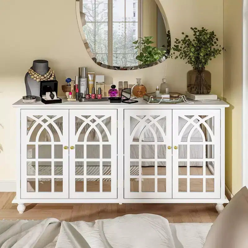 Famapy Apsolon Buffet 160 cm de large, meuble de rangement moderne avec portes en miroir