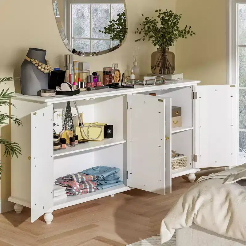 Famapy Apsolon Buffet 160 cm de large, meuble de rangement moderne avec portes en miroir