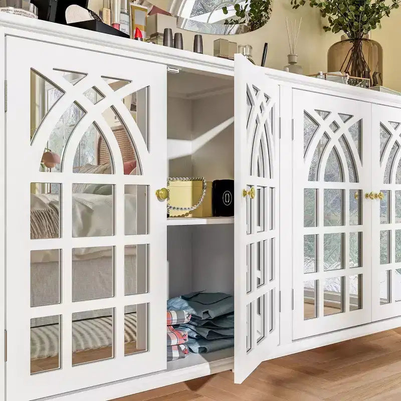 Famapy Apsolon Buffet 160 cm de large, meuble de rangement moderne avec portes en miroir