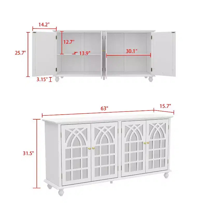 Famapy Apsolon Buffet 160 cm de large, meuble de rangement moderne avec portes en miroir