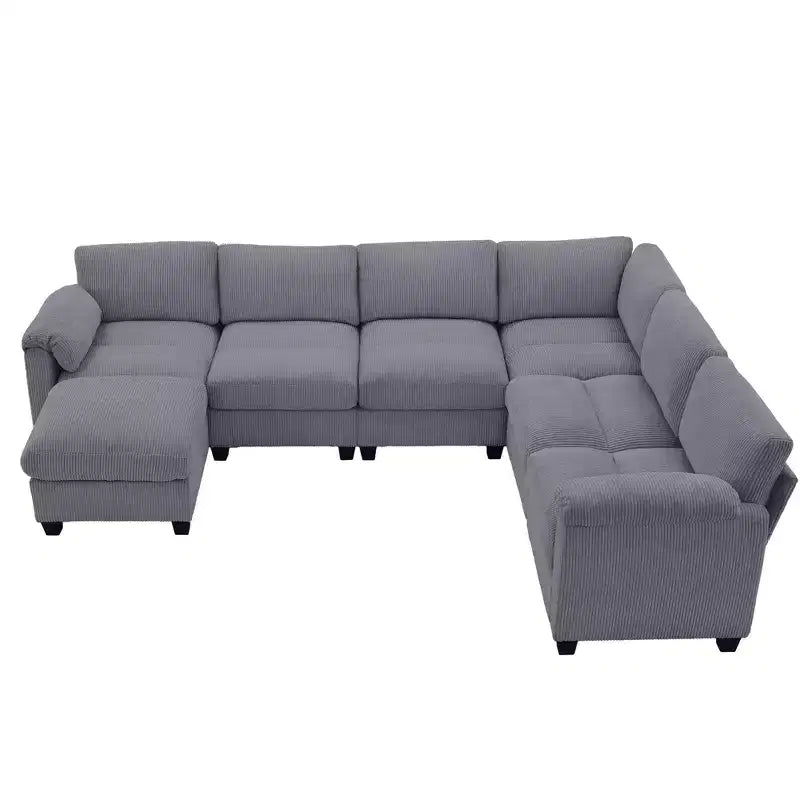 Divano sezionale modulare oversize Hyleory 115 in velluto a coste, divano a U con pouf mobile, grande divano angolare a 7 posti per soggiorno
