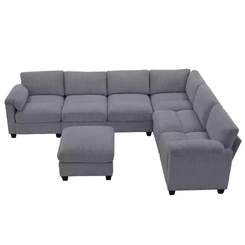Divano sezionale modulare oversize Hyleory 115 in velluto a coste, divano a U con pouf mobile, grande divano angolare a 7 posti per soggiorno