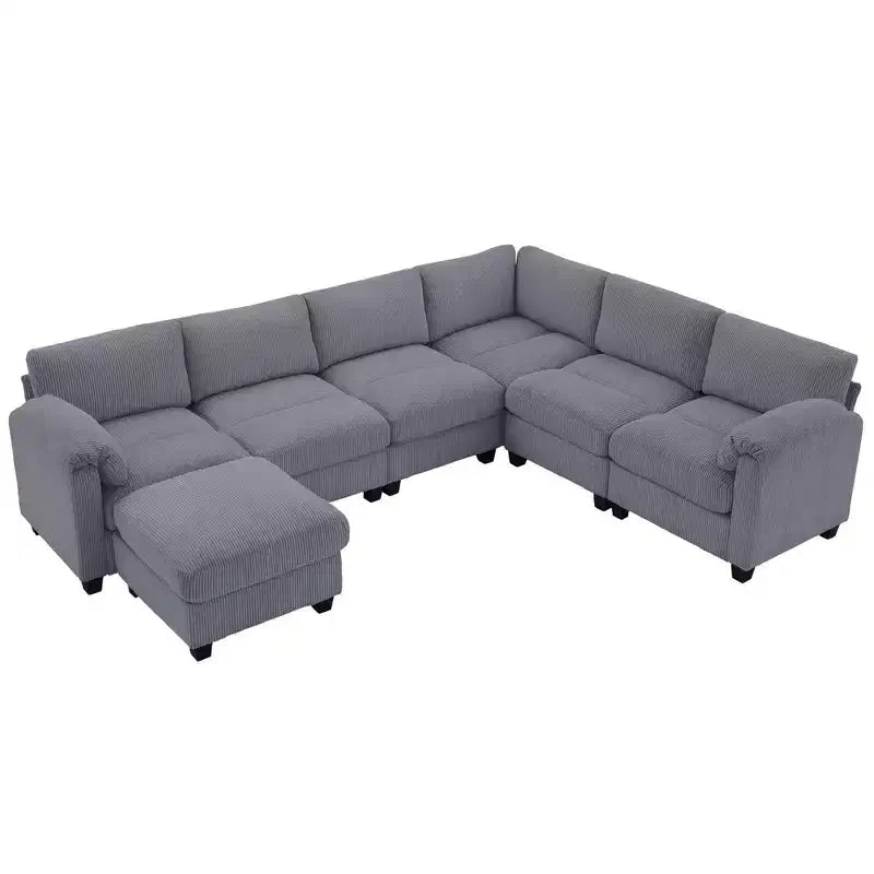 Divano sezionale modulare oversize Hyleory 115 in velluto a coste, divano a U con pouf mobile, grande divano angolare a 7 posti per soggiorno