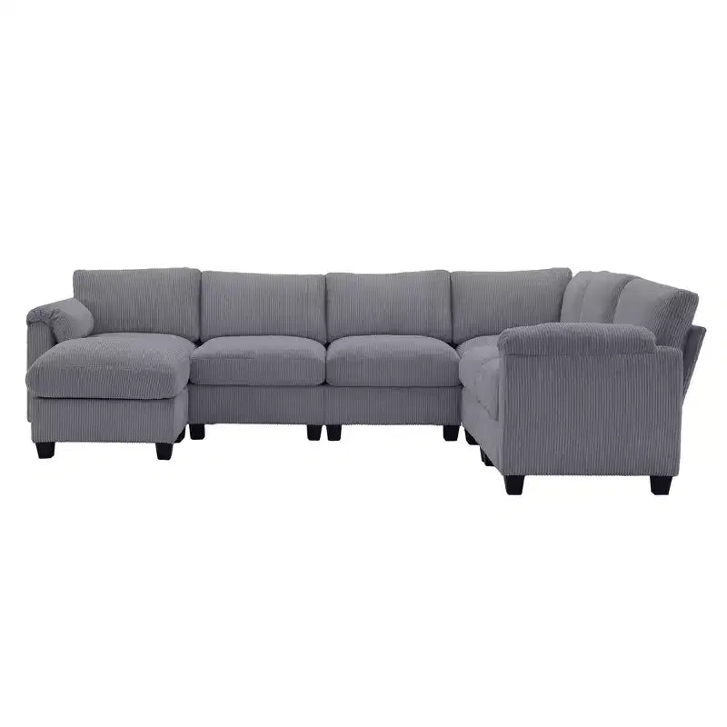 Divano sezionale modulare oversize Hyleory 115 in velluto a coste, divano a U con pouf mobile, grande divano angolare a 7 posti per soggiorno