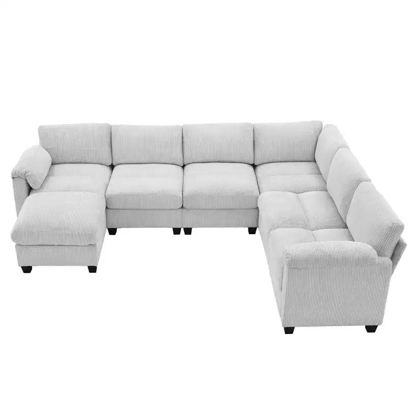 Divano sezionale modulare oversize Hyleory 115 in velluto a coste, divano a U con pouf mobile, grande divano angolare a 7 posti per soggiorno
