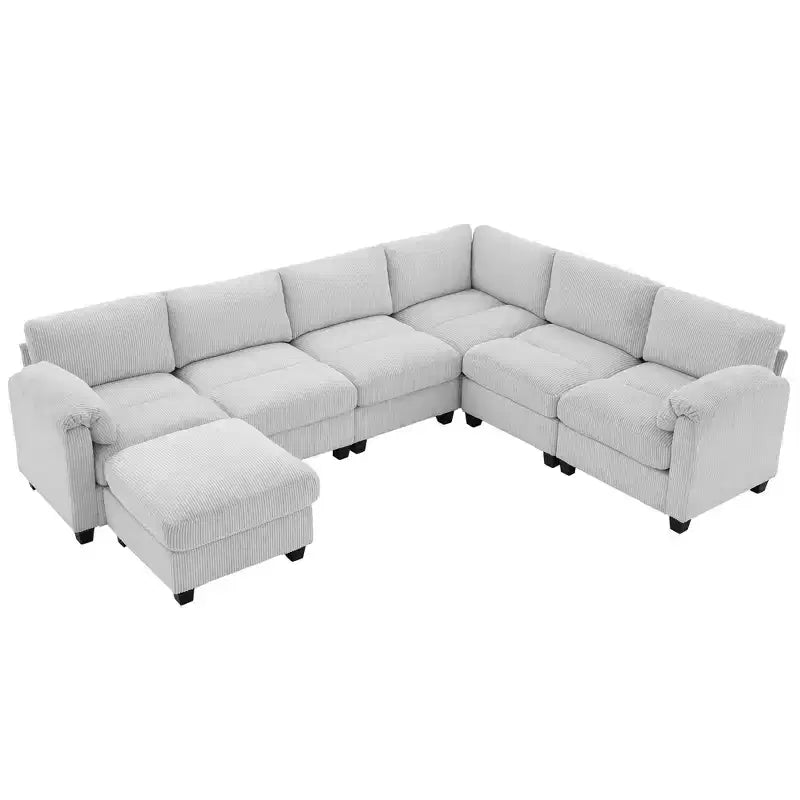 Divano sezionale modulare oversize Hyleory 115 in velluto a coste, divano a U con pouf mobile, grande divano angolare a 7 posti per soggiorno