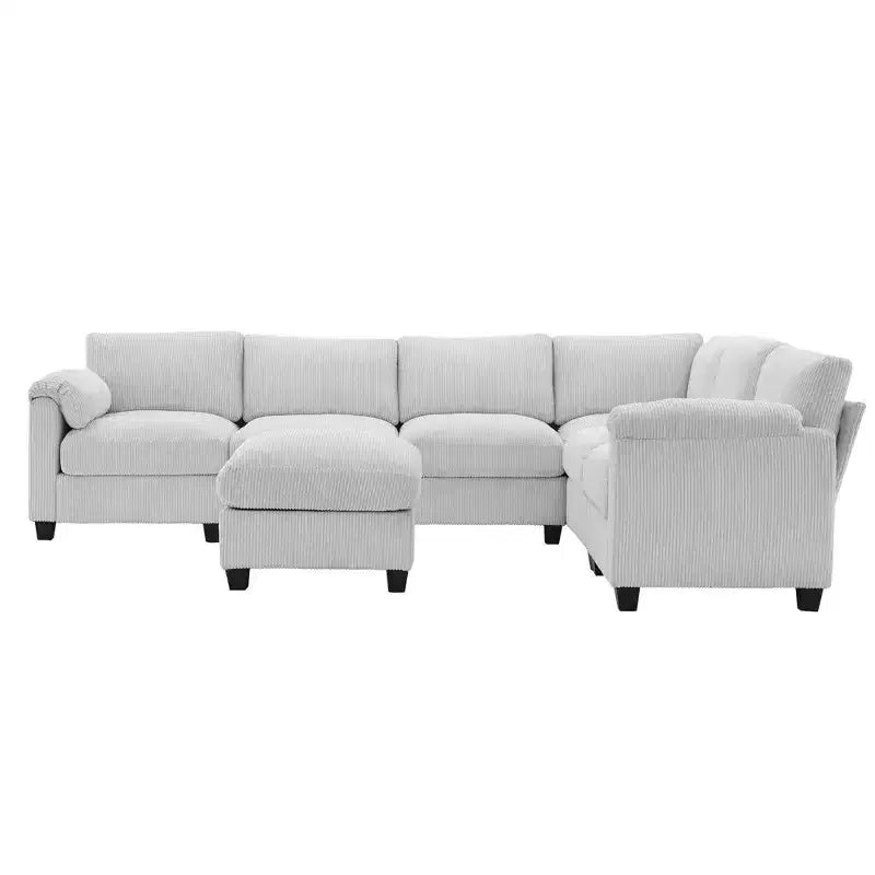 Divano sezionale modulare oversize Hyleory 115 in velluto a coste, divano a U con pouf mobile, grande divano angolare a 7 posti per soggiorno