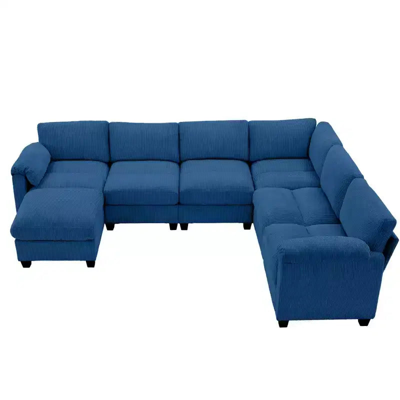 Divano sezionale modulare oversize Hyleory 115 in velluto a coste, divano a U con pouf mobile, grande divano angolare a 7 posti per soggiorno