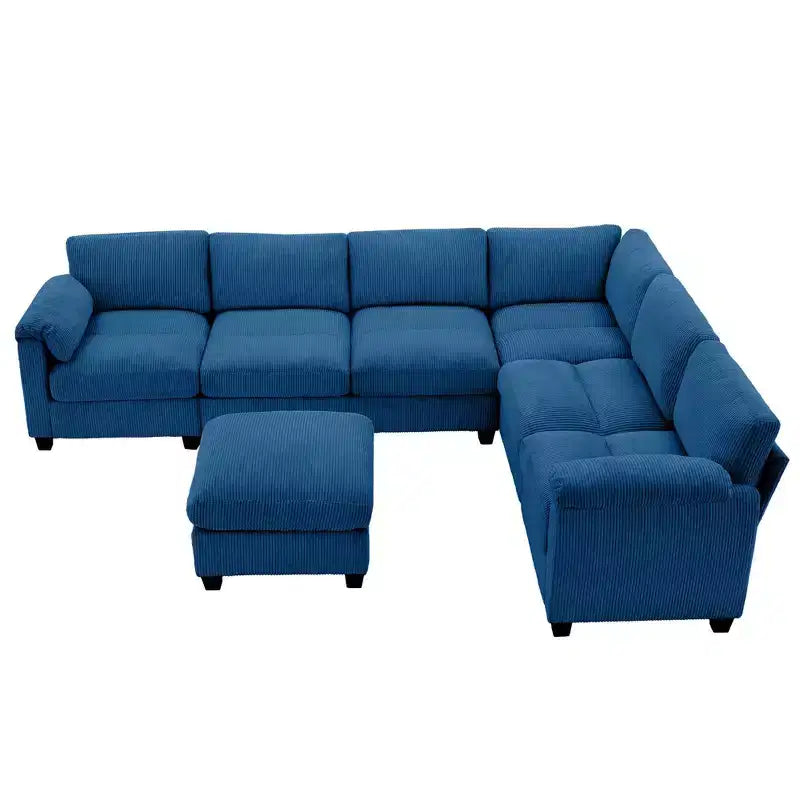 Divano sezionale modulare oversize Hyleory 115 in velluto a coste, divano a U con pouf mobile, grande divano angolare a 7 posti per soggiorno