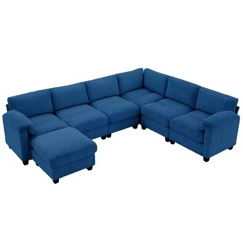 Divano sezionale modulare oversize Hyleory 115 in velluto a coste, divano a U con pouf mobile, grande divano angolare a 7 posti per soggiorno