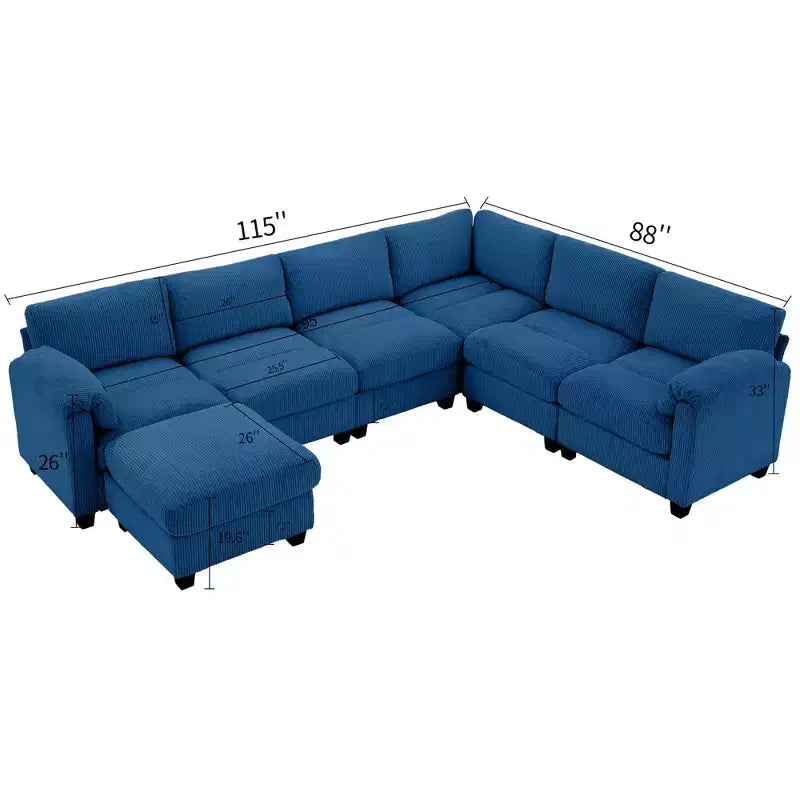 Divano sezionale modulare oversize Hyleory 115 in velluto a coste, divano a U con pouf mobile, grande divano angolare a 7 posti per soggiorno