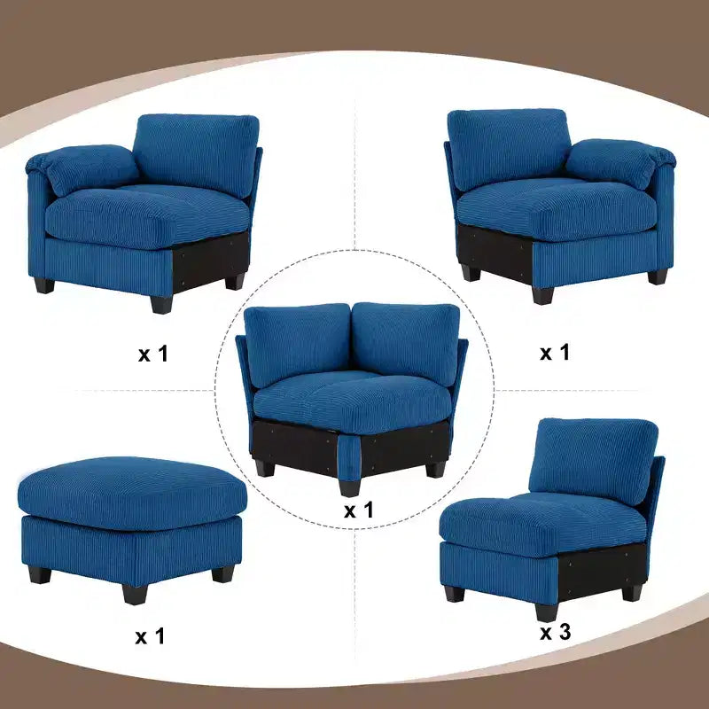 Divano sezionale modulare oversize Hyleory 115 in velluto a coste, divano a U con pouf mobile, grande divano angolare a 7 posti per soggiorno