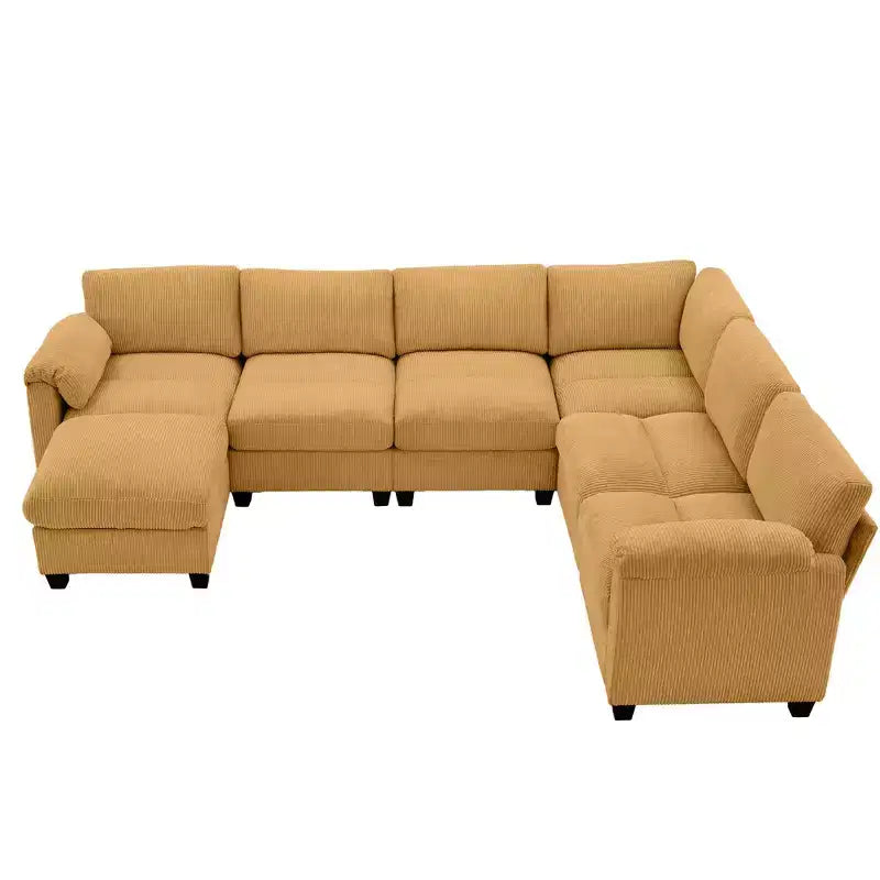 Divano sezionale modulare oversize Hyleory 115 in velluto a coste, divano a U con pouf mobile, grande divano angolare a 7 posti per soggiorno
