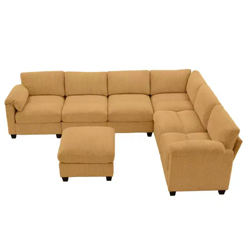 Divano sezionale modulare oversize Hyleory 115 in velluto a coste, divano a U con pouf mobile, grande divano angolare a 7 posti per soggiorno