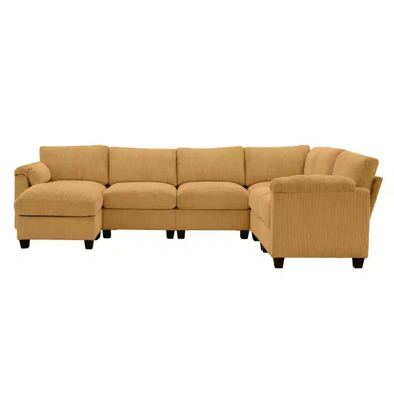 Divano sezionale modulare oversize Hyleory 115 in velluto a coste, divano a U con pouf mobile, grande divano angolare a 7 posti per soggiorno