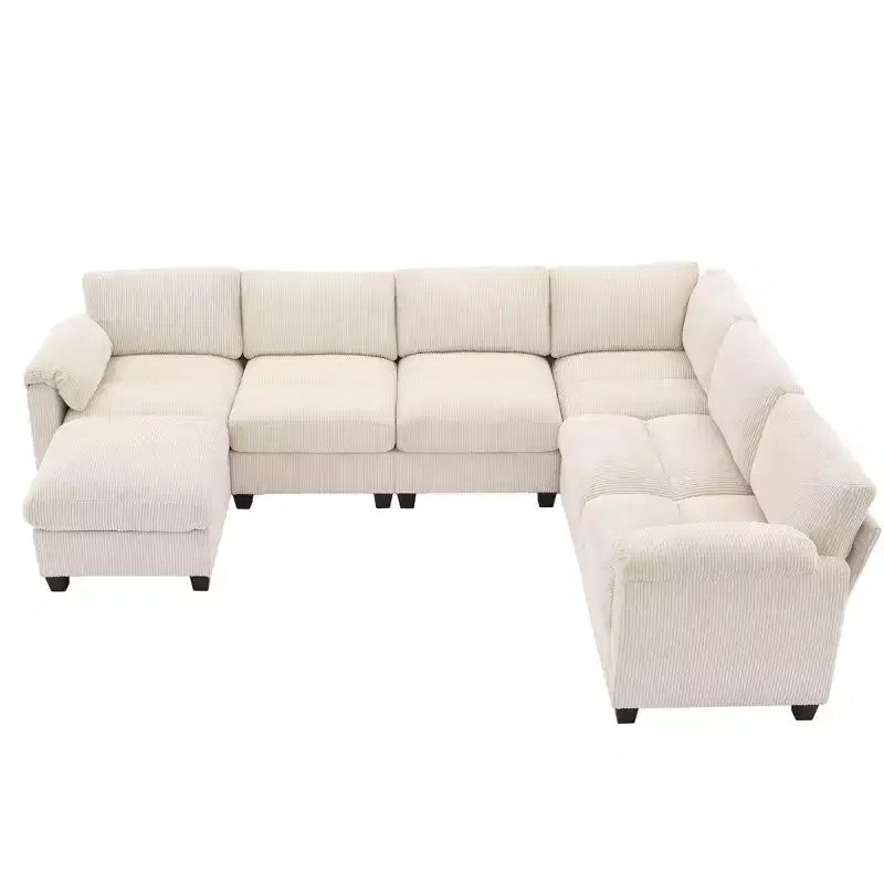 Divano sezionale modulare oversize Hyleory 115 in velluto a coste, divano a U con pouf mobile, grande divano angolare a 7 posti per soggiorno