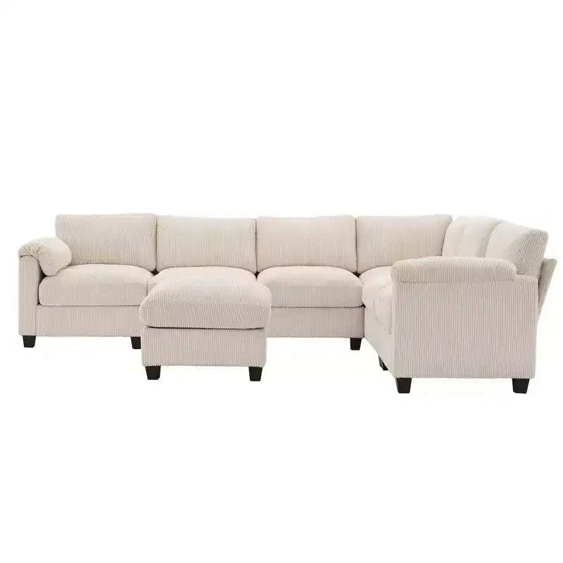 Divano sezionale modulare oversize Hyleory 115 in velluto a coste, divano a U con pouf mobile, grande divano angolare a 7 posti per soggiorno