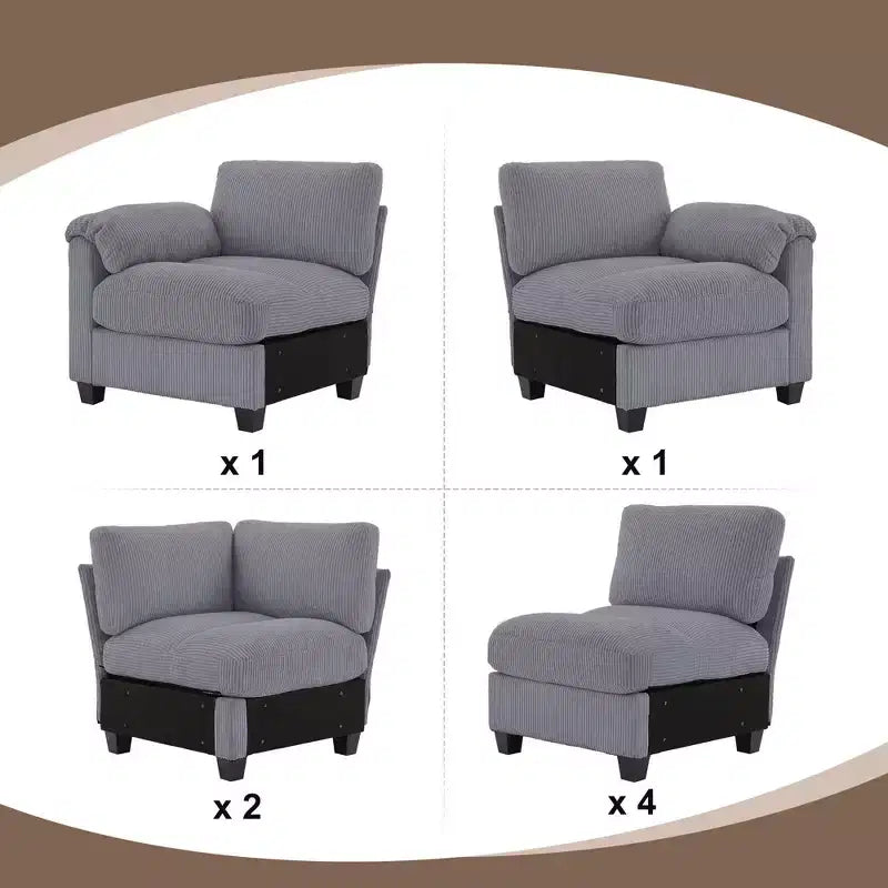 Divano modulare componibile oversize in velluto a coste Hyleory 115, divano a U, grande divano angolare a 8 posti per soggiorno, ufficio, spazi ampi